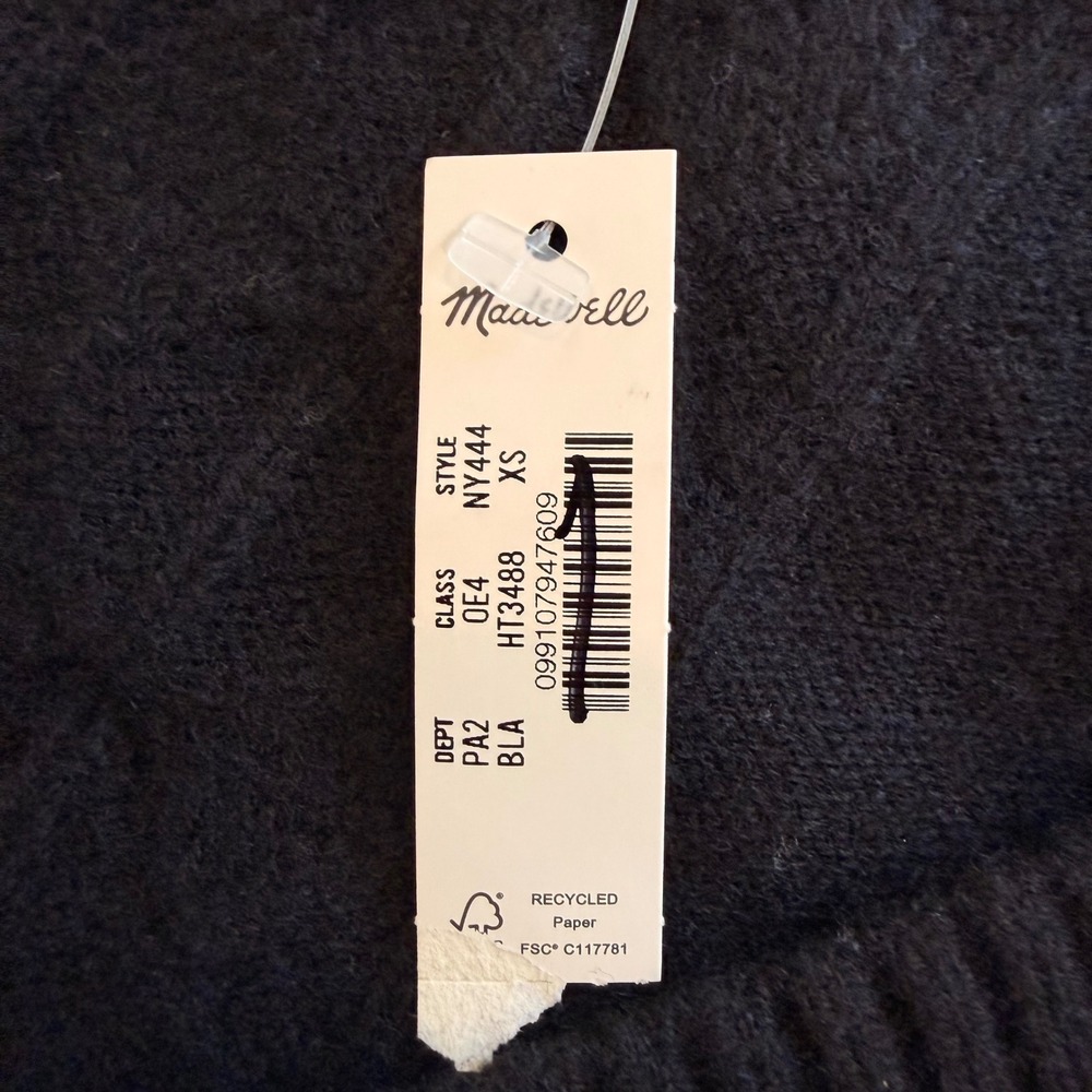 Madewell V Neck Pullover Sweater Merino Wool Cable Knit Trip Black NY444 XS NWT - Picture 11 of 12